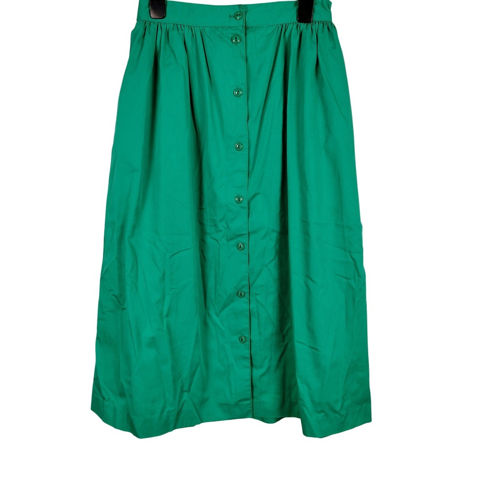 Personal Leslie Fay Womens SZ 14 Button Front Midi Skirt Green Cotton Vintage